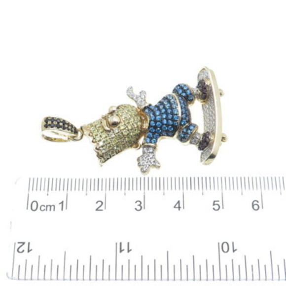 925 Sterling Silver Gold Plated Multi-Color Round-Cut C Z Bart Simpson Pendant - Picture 3 of 6